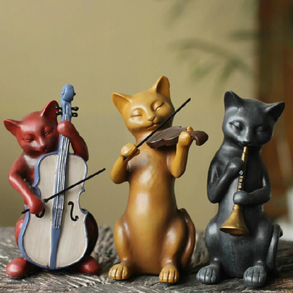 Resin Gentlemen Cats Animal Statue Decorative Statue Figurine Table Ornament 
