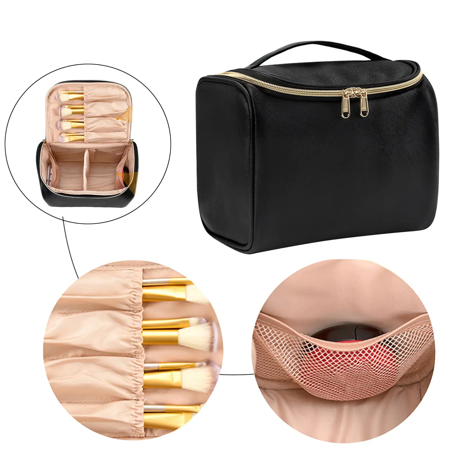 Travel Makeup Cosmetic Case Storage Bag Make up Bag , Separate Brushes Compartment