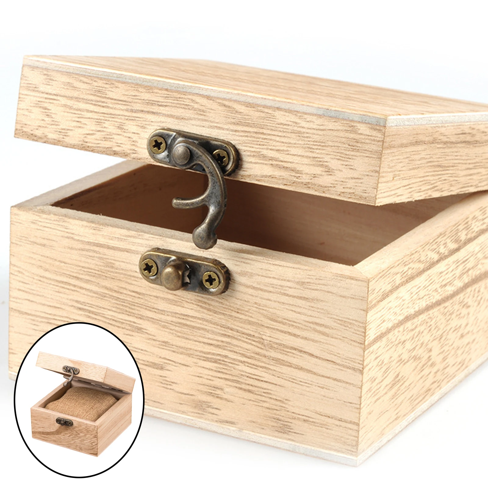 DIY Unpainted Wooden Watch Case Jewelry Box Chest for Single Watch
