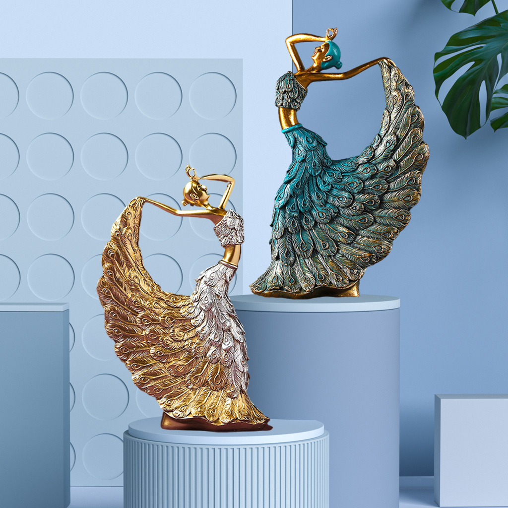 Home Decoration Accessories for Living Room Resin Peacock Dancer FigurinesDancing Girl Figures Sculpture Statue