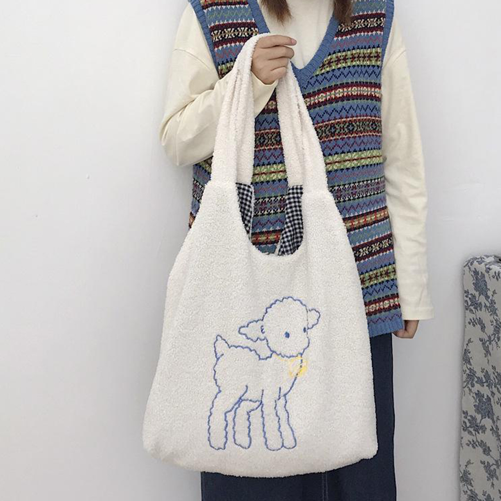 fluffy lamb tote bag