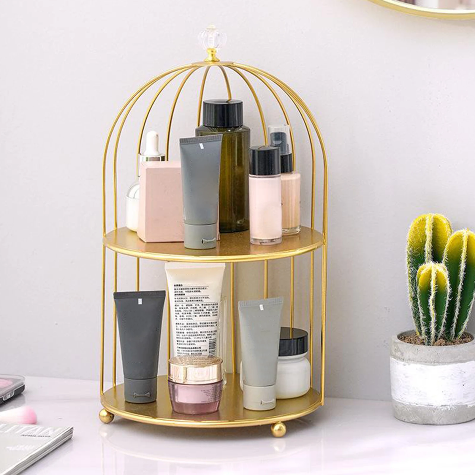 Nordic Bird Cage Desktop Organizer Cosmetic Makeups Display Spice Jar Rack Skincare Organise Jewellery Display Holde