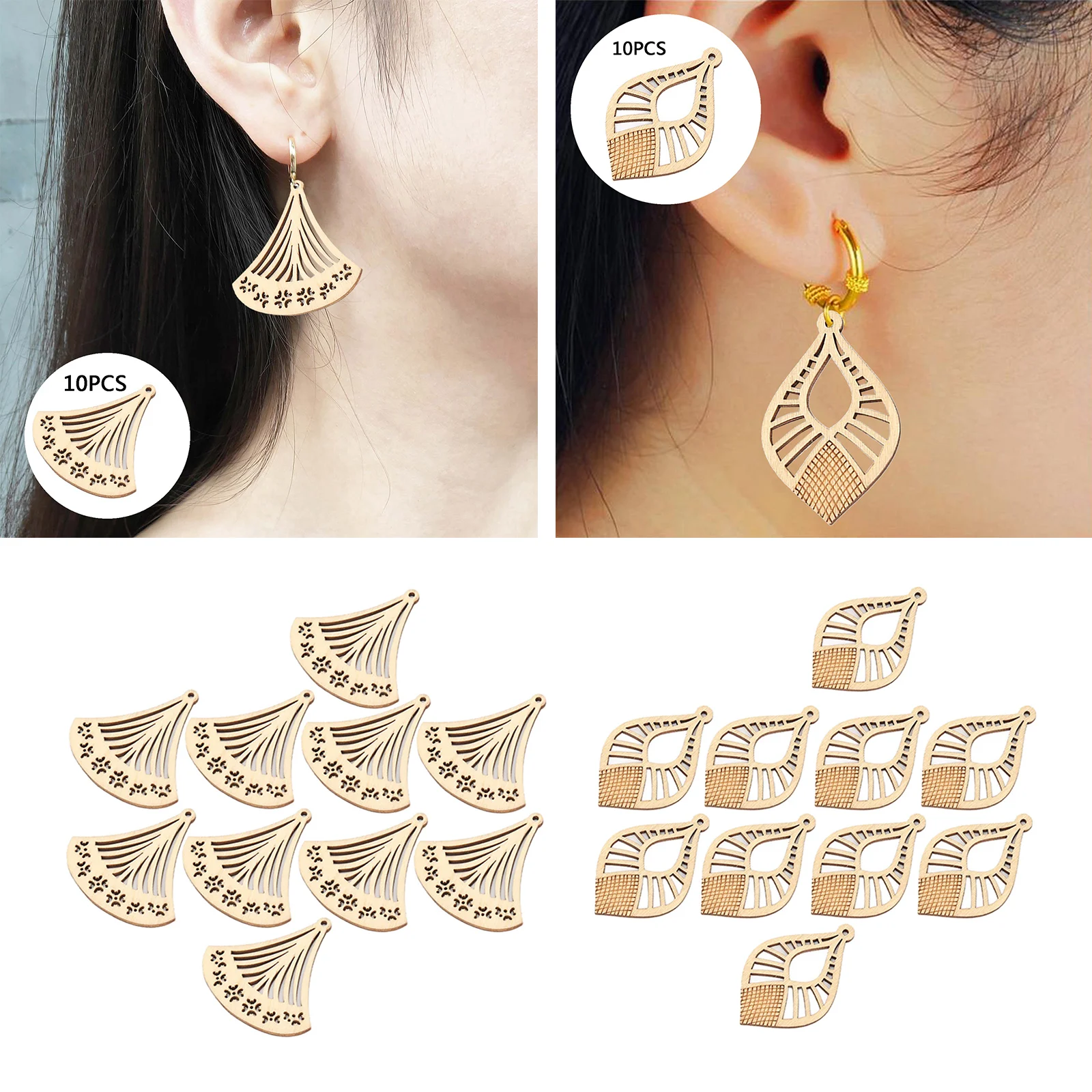 10 Pieces Wooden Hollow Earrings Wood Pendants Unfinished Blank Charms for DIY Jewelry Accessories Women Making Supplies