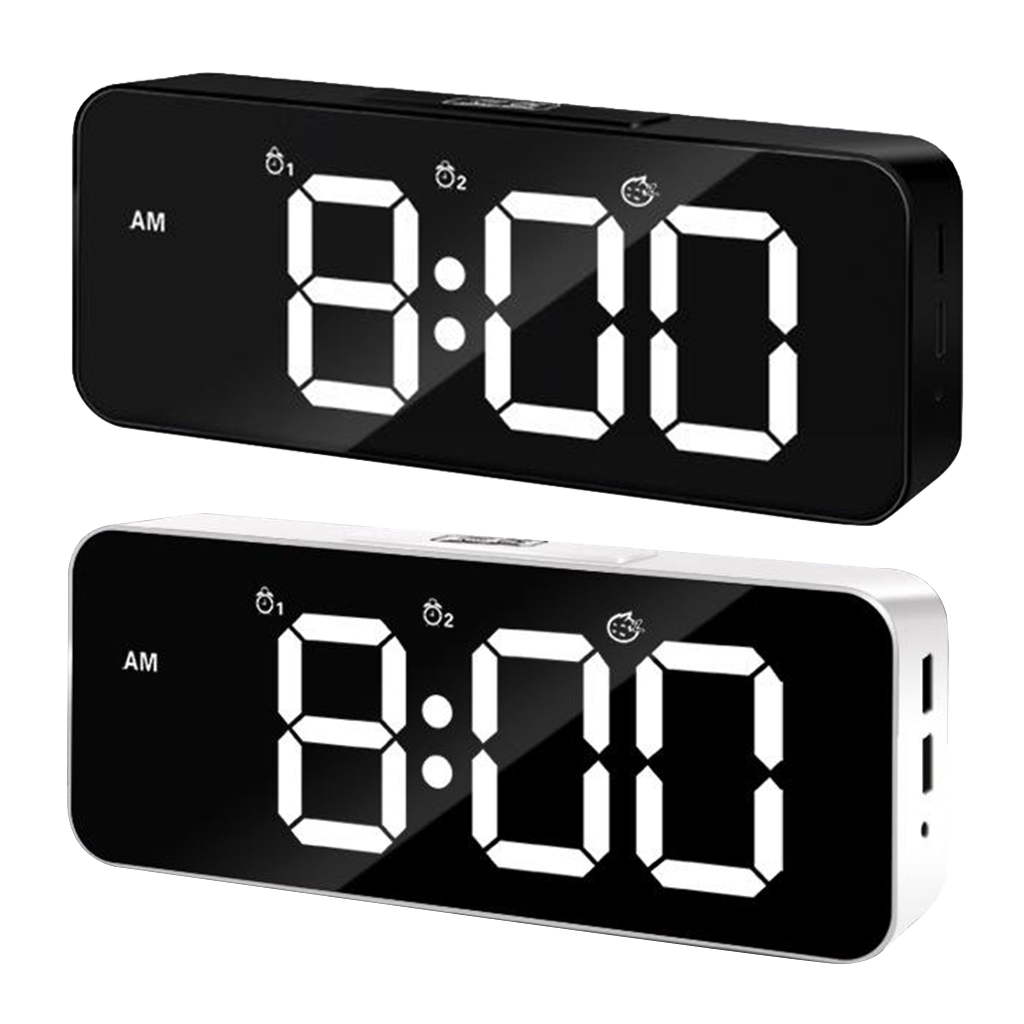 Digital Alarm Clock,Large LED Display with Dual USB Charger Ports ,Easy Snooze Function, Modern Mirror Desk Wall Clock