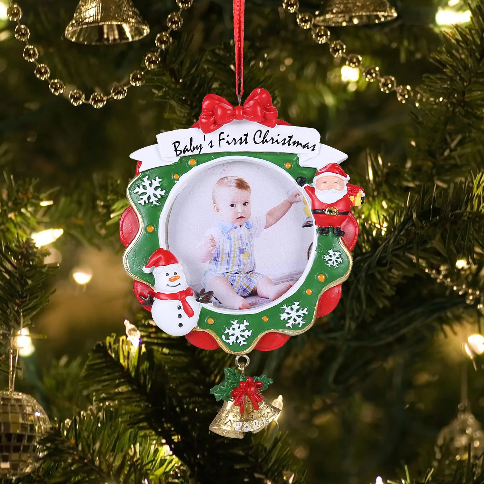 Wooden Christmas Tree Pendant Photo Frame Holder Hanging Ornaments Decor KV 