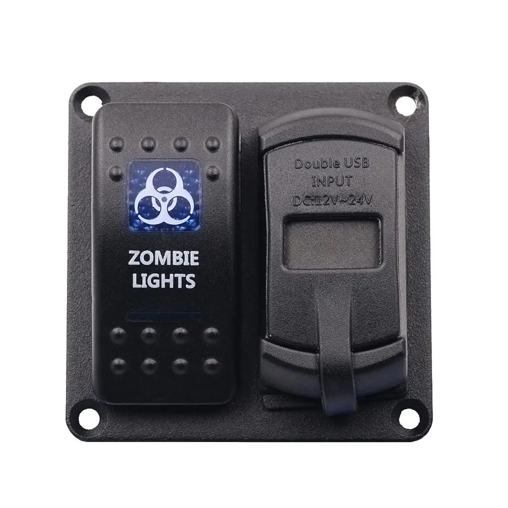 Zombie Lights Push Switch + Dual USB Port Charger + Voltmeter DC 12/24V Car