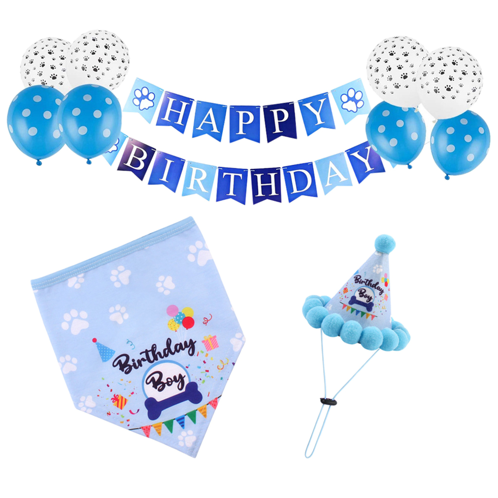 Dog Pet Birthday Hat Headwear Bandana Neckerchief Ties Balloons Baby Party