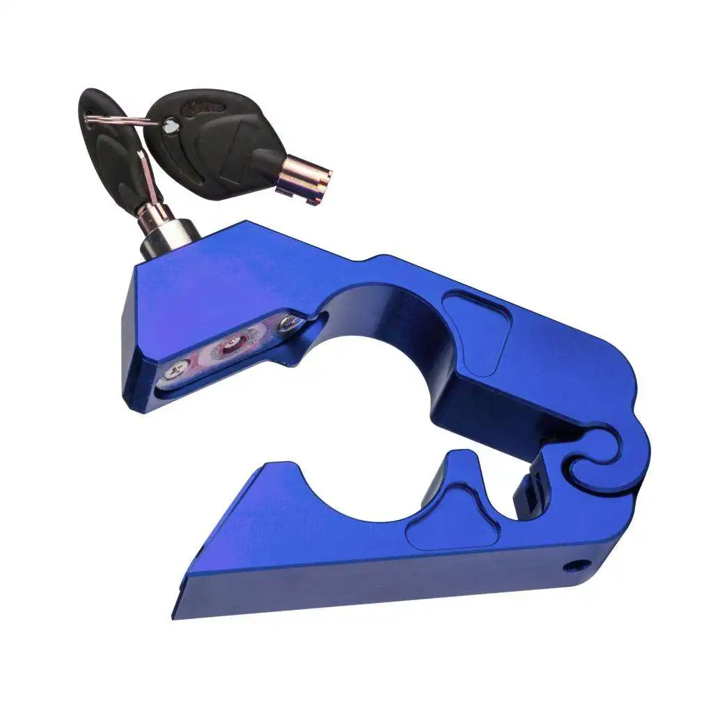 Blue Universal CNC Aluminum Alloy Motorcycle Handlebar Lock Anti-Theft 