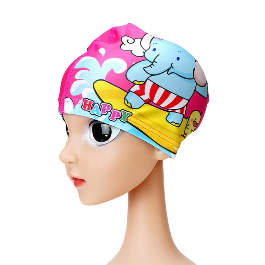 21.5 x15 cm UV Protection Girl Boy Swim Pool Cap Kids Child  Swimming Hat with Cute Girls Elephant Print