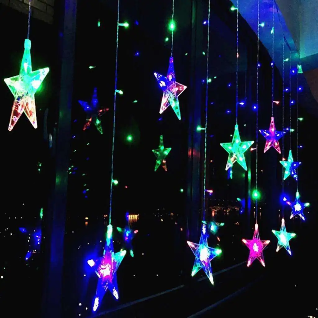 WarmWhite LED Twinkle Star Fairy String Curtain Window Light Xmas Decoration
