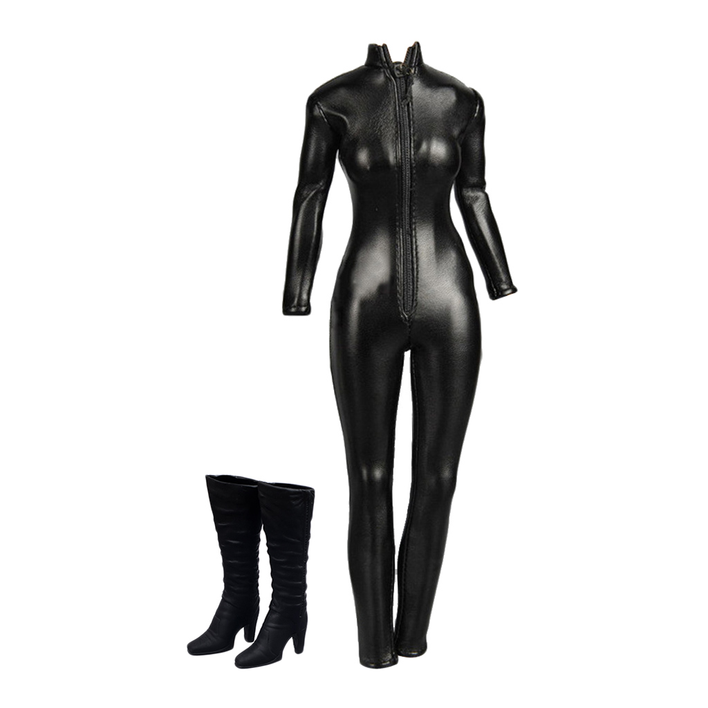 1/6 Girl Jumpsuit Zipper High Heel Shoes for 12