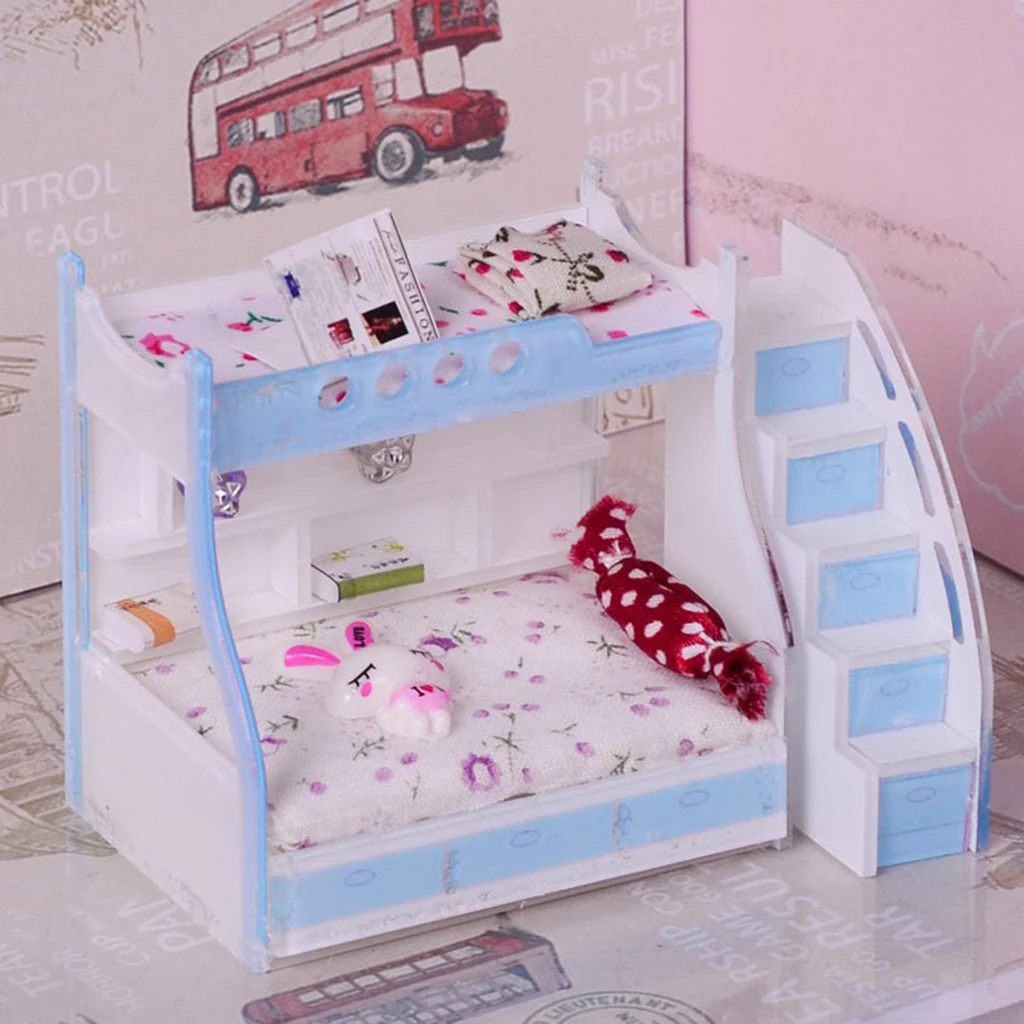 MagiDeal 1/12 Dollhouse Miniature Furniture Children Bunk Bed Bedroom Decor