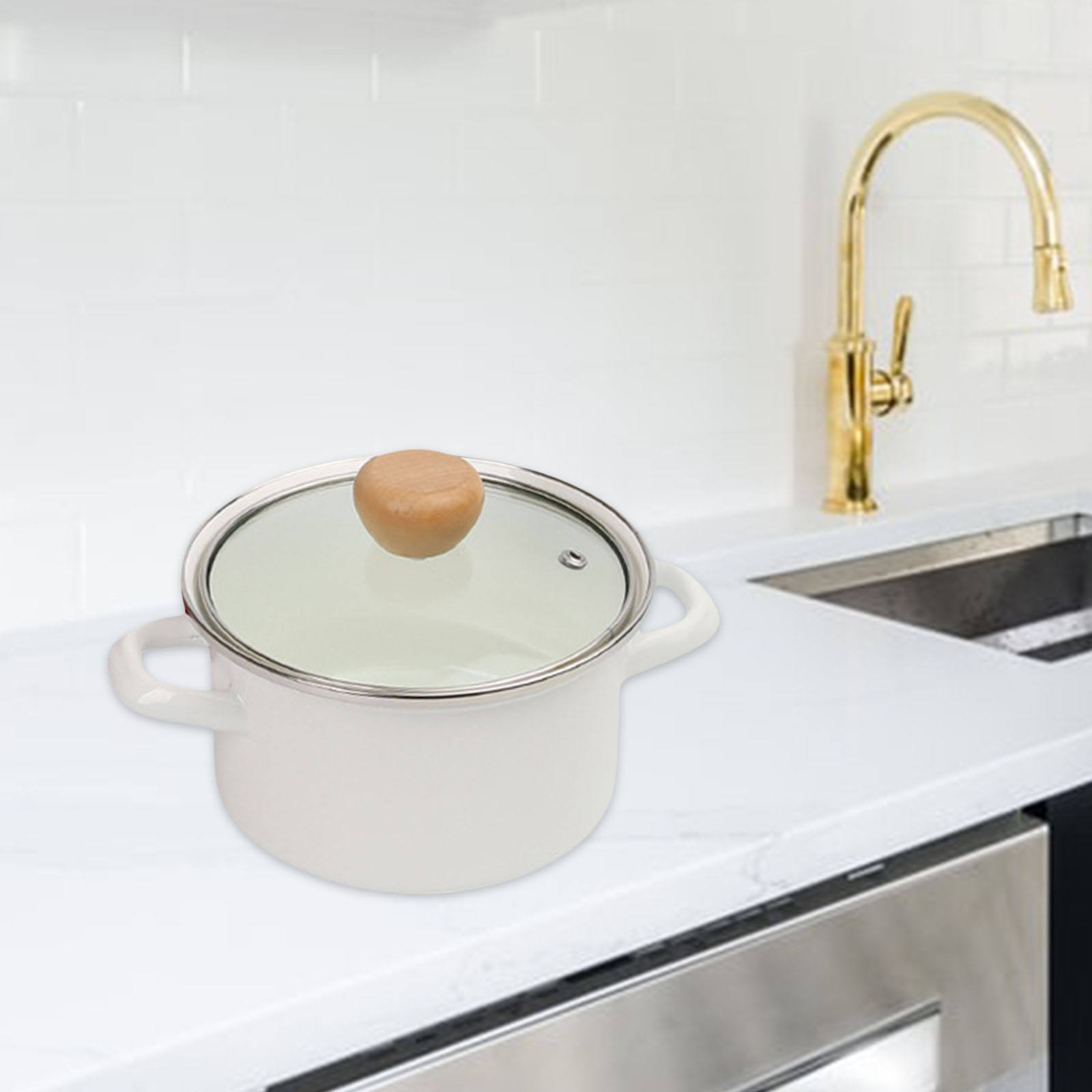 Enamel Sauce Pot Nonstick Milk Pan with Glass Lid Kitchen for Milk Make Tea