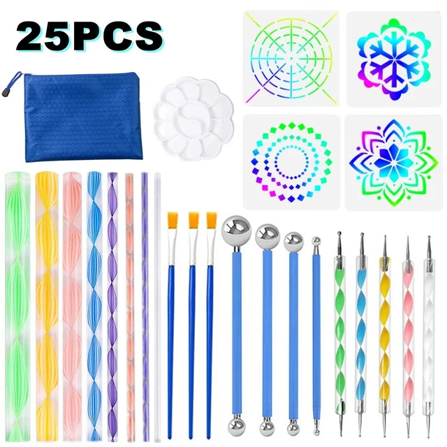 25Pcs Mandala Dotting Tools for Painting, Dotting Tools for Painting  Mandalas , Includes Dotting Tools Dotting Rods with Storage Bag 