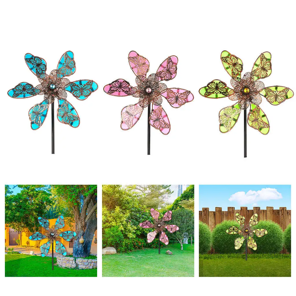 Luminous Butterfly Garden Wind Spinner Yard Patio Windmill Backyard Decorating Pinwheel w/ Ground Stake Whimsical Gifts