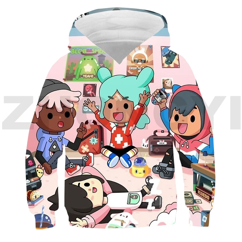 moda crianças jogo toca vida mundo hoodie adolescente anime toca boca moletom oversized pulôver crianças streetwear