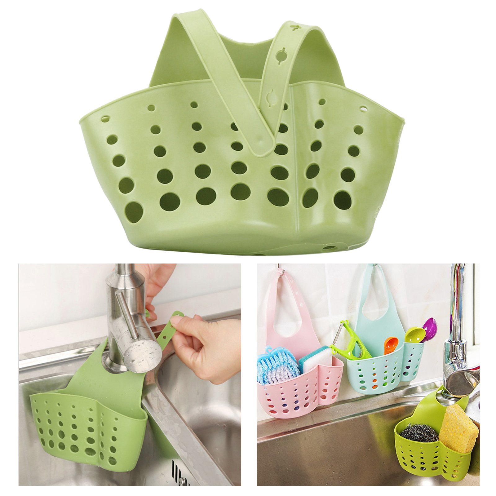 Kitchen Sink Drain Rack with PVC Adjustable Removable Button Sink Strainer Basket Storage Sponge Holder for Kitchen Bath Corner