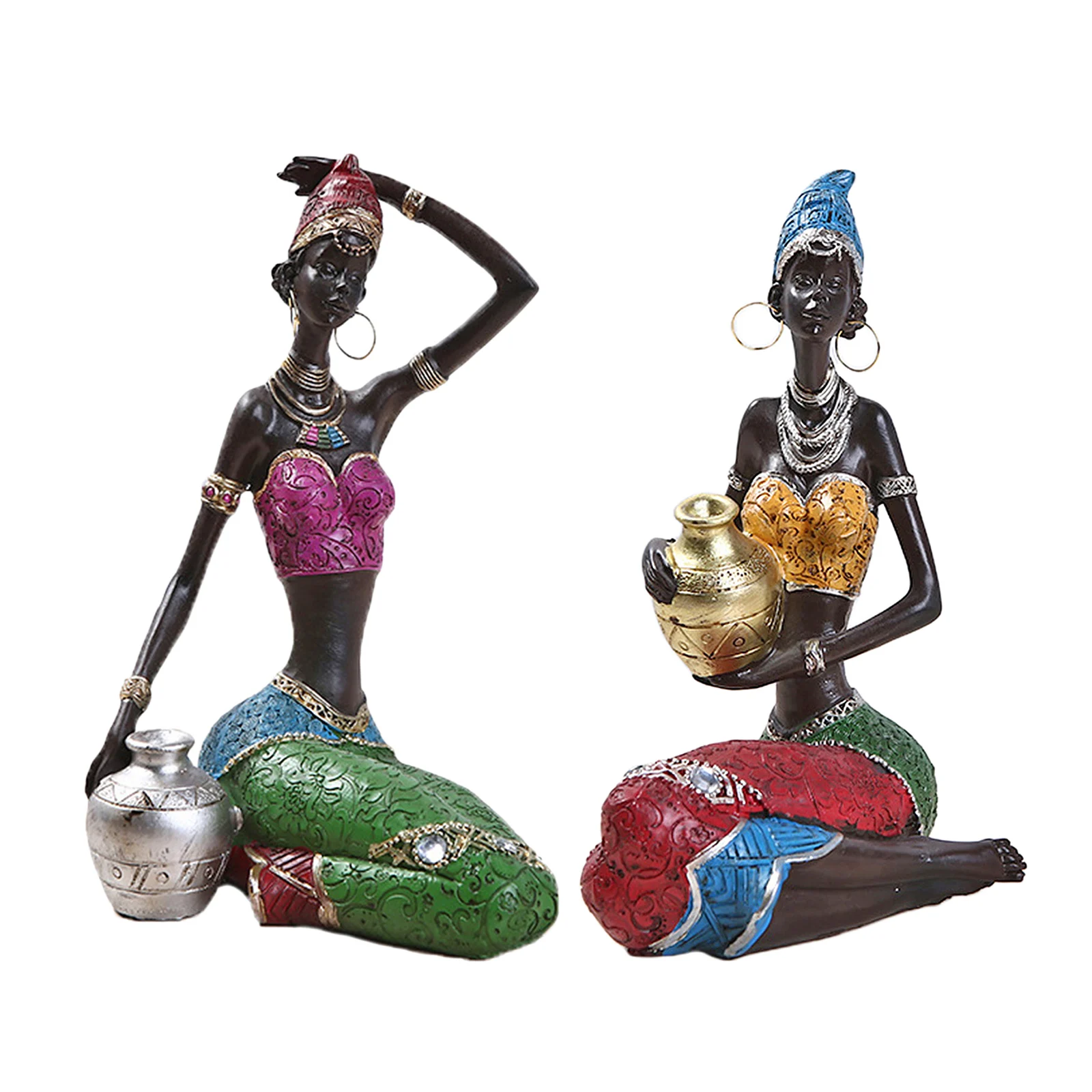 African Sculpture,Tribal Lady Figurines Statue Collectible Art Piece Human Decorative Flower Vase Plant Pot Flower Arrangement