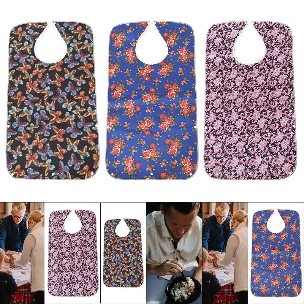 Adults Waterproof Printing Cotton Adjustable Bib Crumb Catcher for Men Disabled Patients Easy to Clean