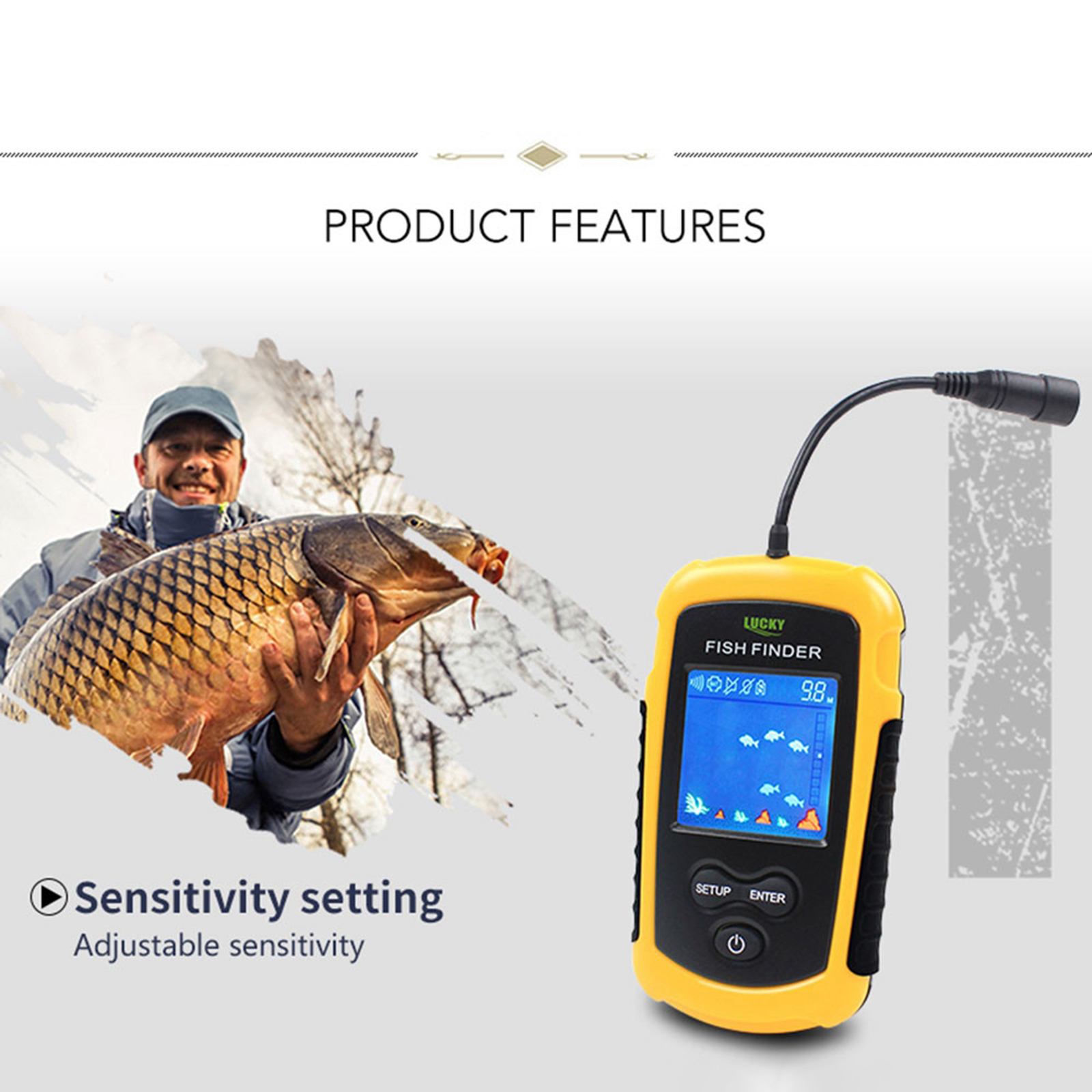 Portable Fish Finder  Sonar Alarm Sensor Transducer Fishfinder
