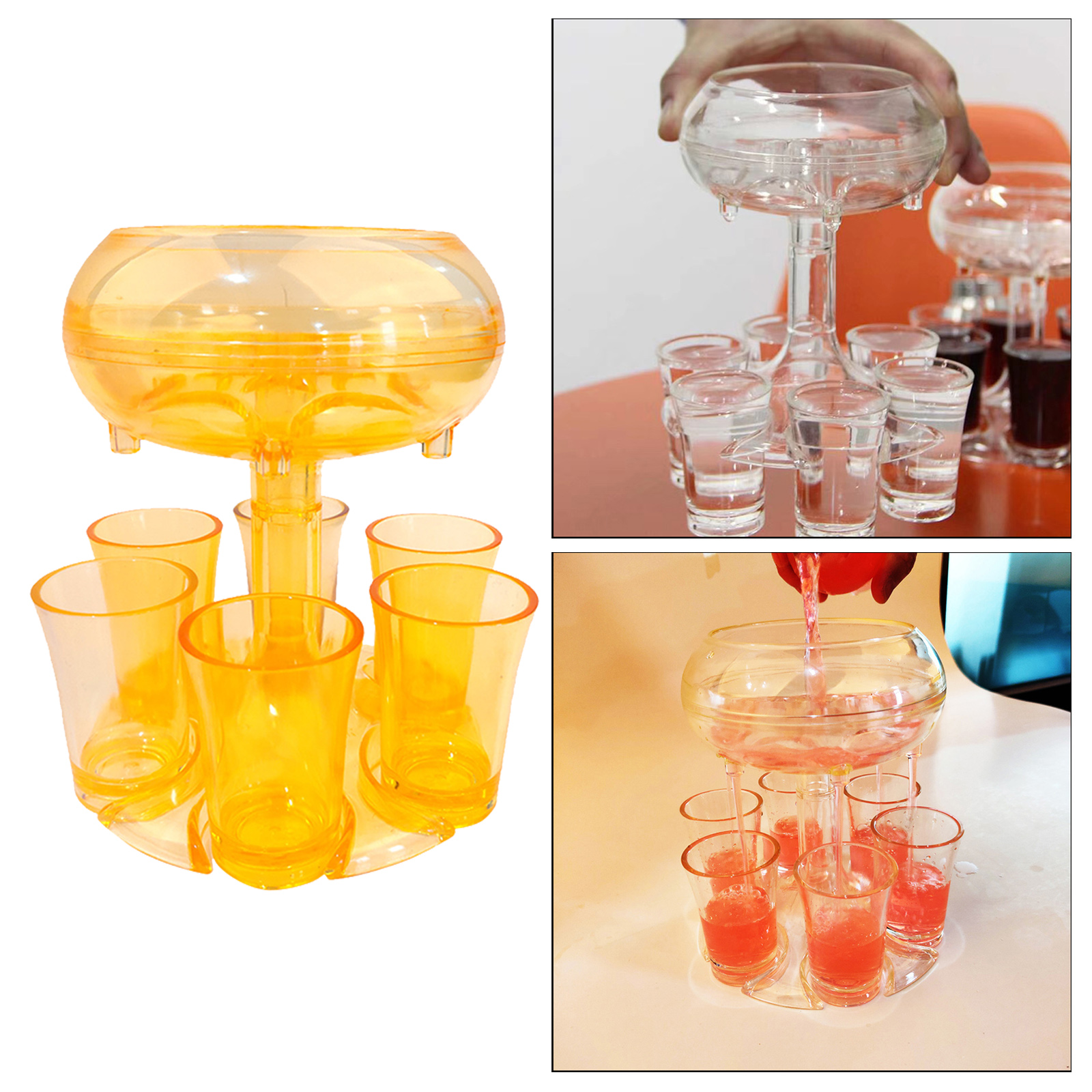 6 Shot Glass Dispenser Holder with 6 Pcs Acrylic Cup Drinking Games Wine Dispenser for Weekend Party Cocktail Parties