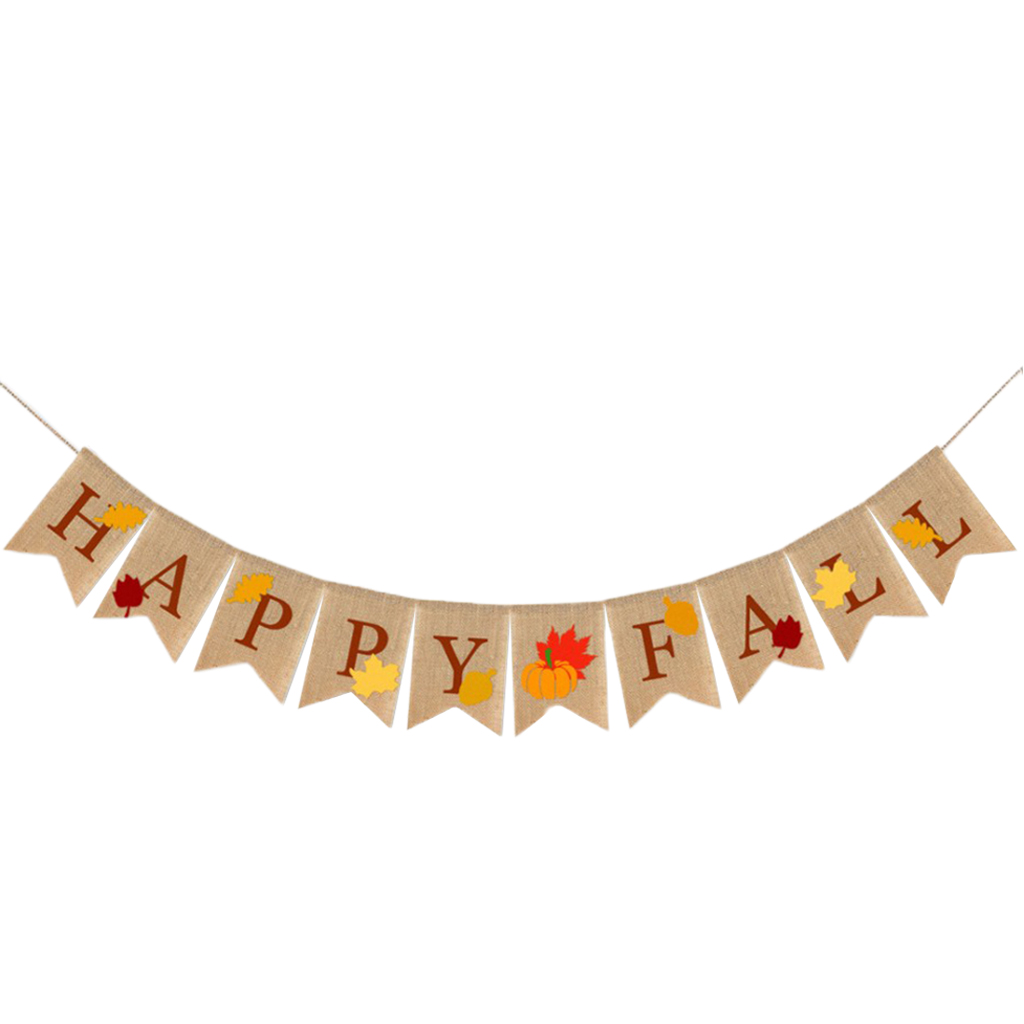 Rustic Happy Fall Banner with Leaf Bunting Flag Hanging Fall Mantel Party