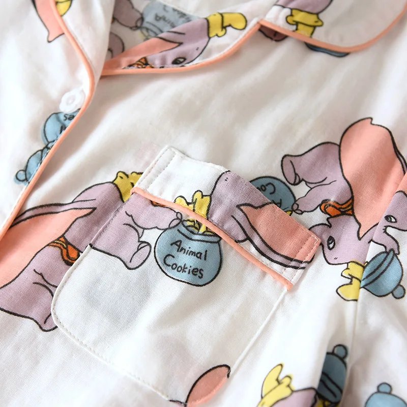 Cartoon Dumbo Printed Pajamas Set for Spring and Autumn Ladies Long-sleeve Cardigan Trouser Pajamas Suit Cute Sweet Home Clothes ladies pajama