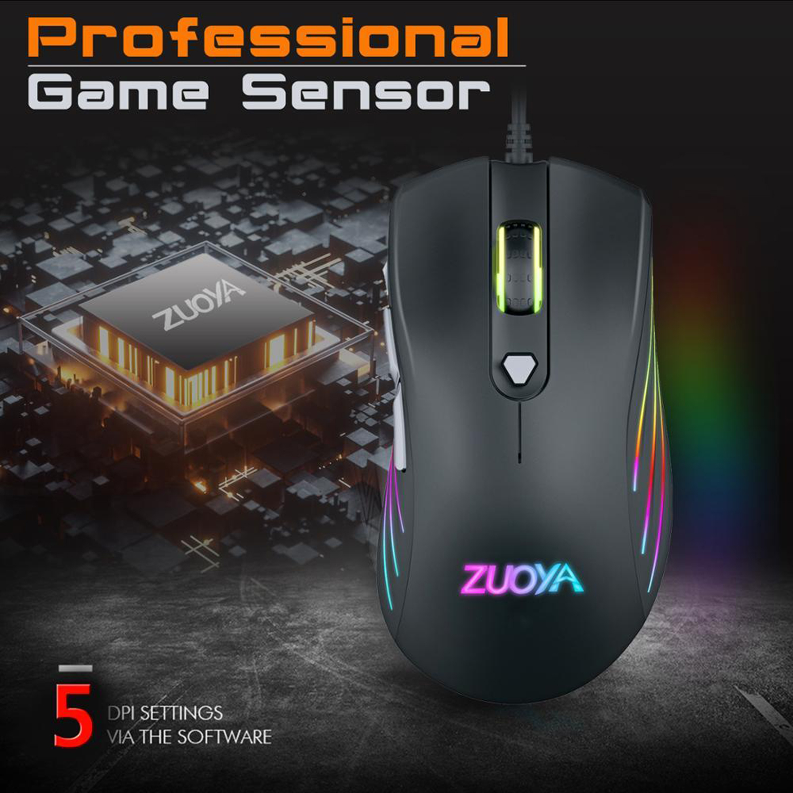 Gaming Mouse (Optical Sensor (800 to 7200 DPI), RGB Illumination, 7 Programmable Keys) Black