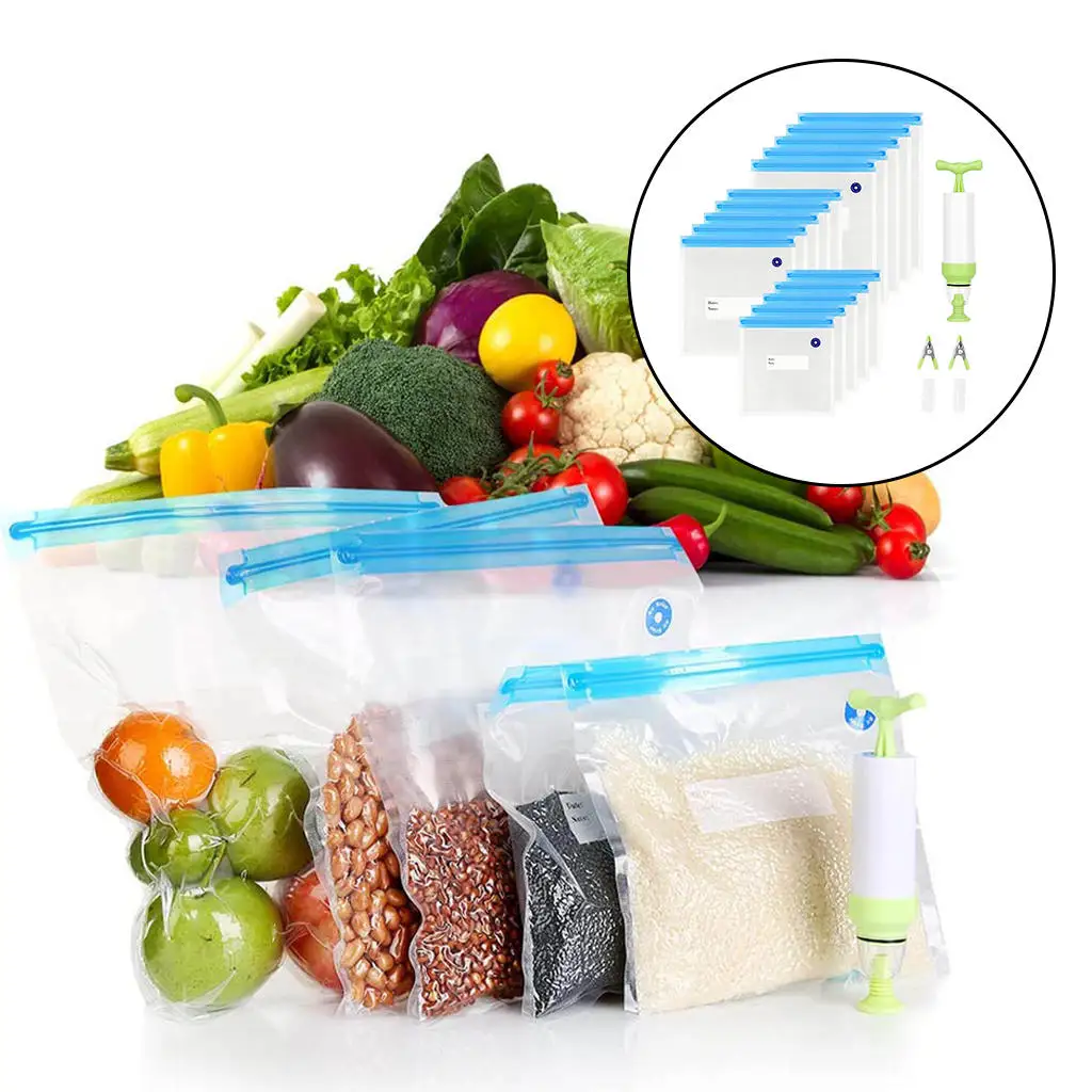 20Pcs Vacuum Sealer Bags Reusable Food Storage Bag Household Vacuum Food Sealer Bag With Hand Pump Sealing Clips