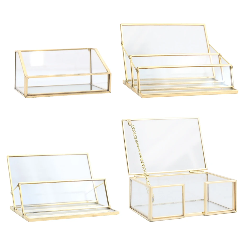 Clear Glass Name Card Holder And Card Holder Organizer Card Holder Storage Box for Home Office, Capacity