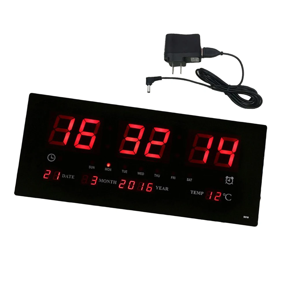 Large LED Digit Alarm Wall Clock 24H Display Time Backlight Office School Home Supplies - Night Mode Backlight, LED Screen US musical clocks