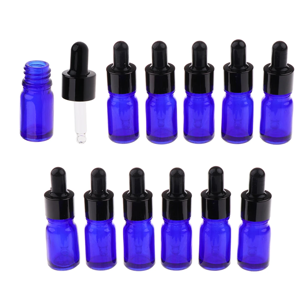 12pcs Empty Essential Oil Bottle Glass with Eye Droppers 5/10/15ml Blue