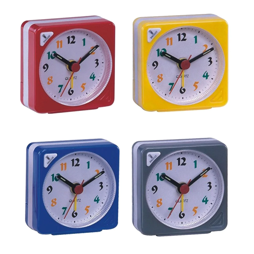 Classic Mini Battery Alarm Clock Small Sauqre Travel Clock With Light And Snooze Function 4 Colors Available