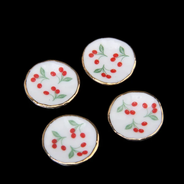 15Pcs 1/12 Scale Dollhouse Miniature Red Cherry Dining Ware Porcelain Tea Set Dish Cup Plate Kids Pretend Play Toys