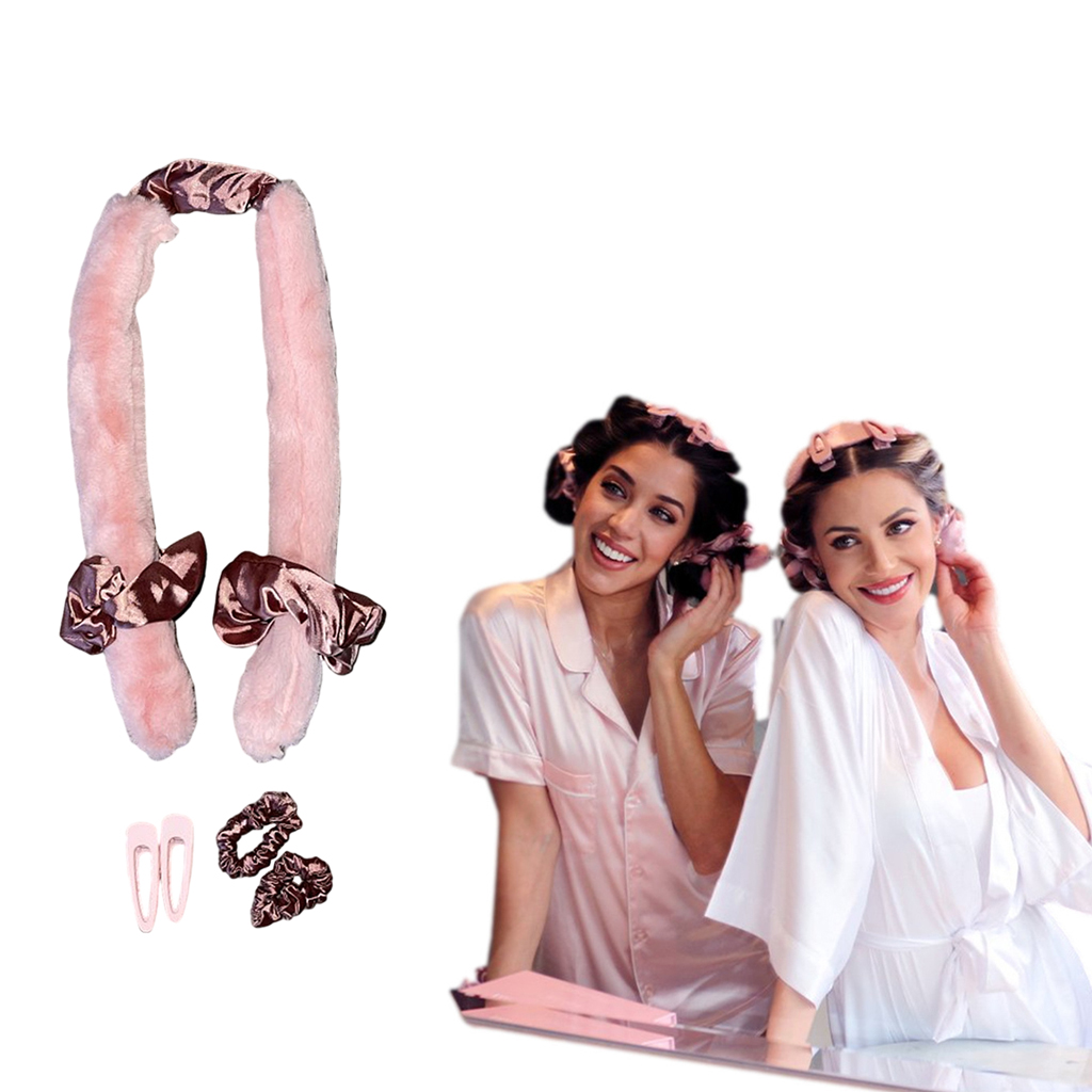 No Heat Hair Curlers Soft Silk Headband Rollers Sleep In Overnight Natural Hairstyle with 2 Hair Loops 2 Hair Clip