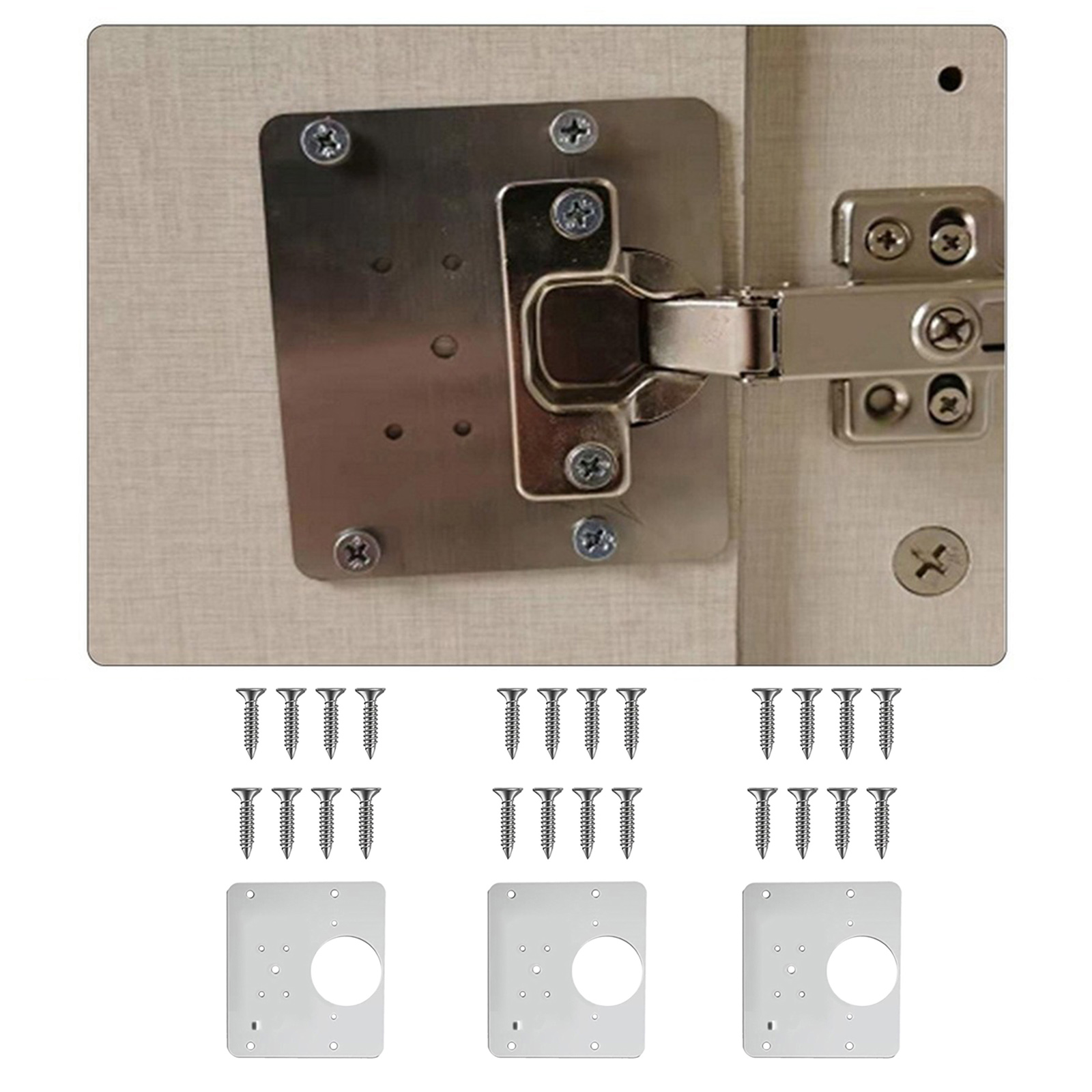 Hinge Repair Plates Cupboard Door Furniture Cabinet Mounted Screws Tool Set