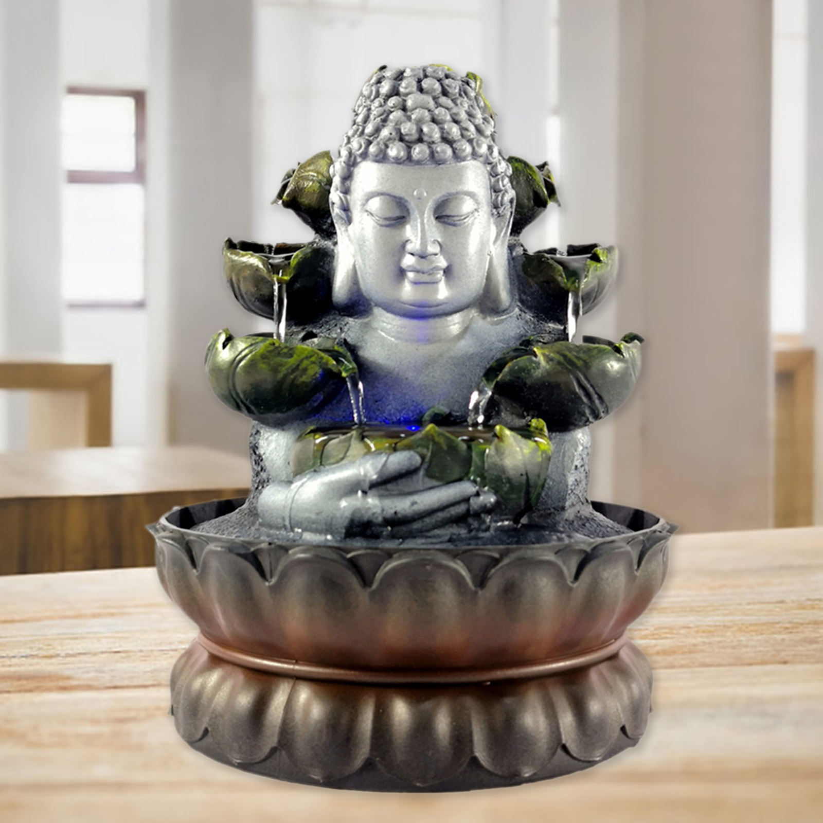 Buddha Tabletop Fountain LED Lights Waterfall Landscape Patio Home Office Porch Decor