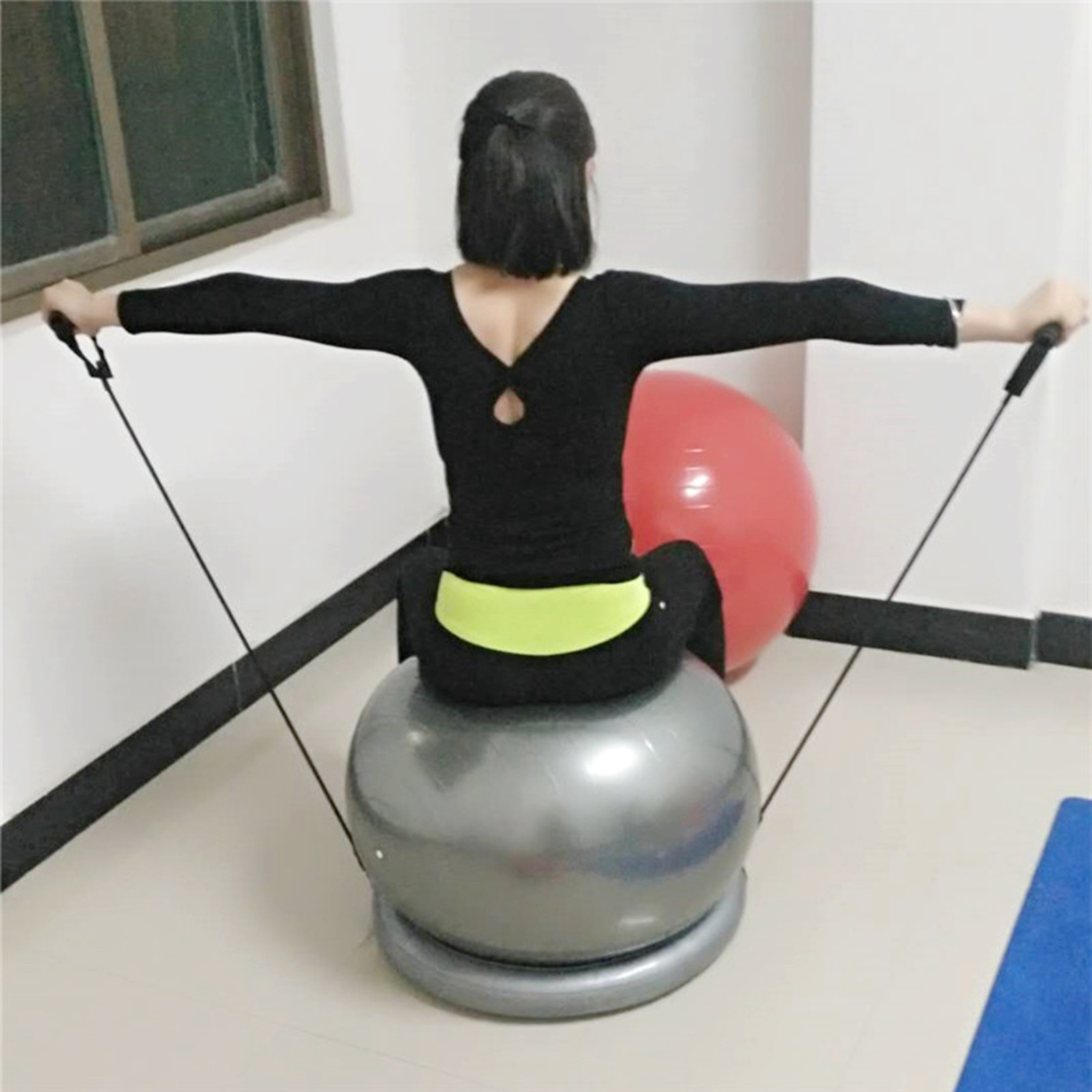 Exercise Ball with Attachable Resistance Bands and Removable Stability Base - Full Body Fitness Workout Equipment