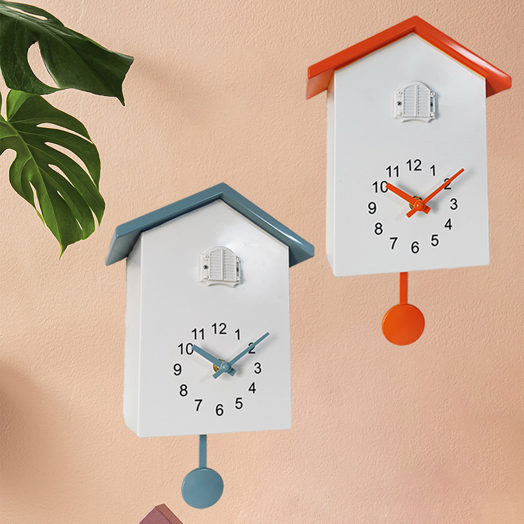 Cuckoo Wall Clock Birdhouse Decorative Hanging Clock, Natural Bird Voices Telling Time Pendulum Clocks Wall Art Decor