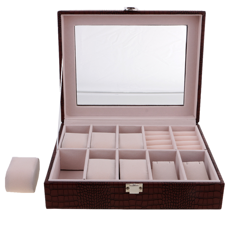 Mens Watch Storage Box PU Leather Watch Display Case Jewelry Organizer