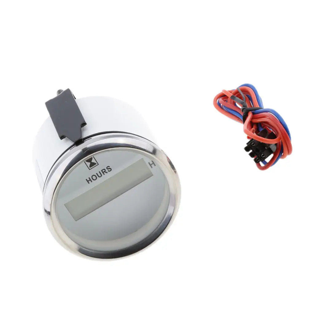 9V-32V Hour Meter 2` Round Gauge Waterproof for Marine Engine Chrome for Canoe Kayak Inflactable Boat Dinghy Replacement