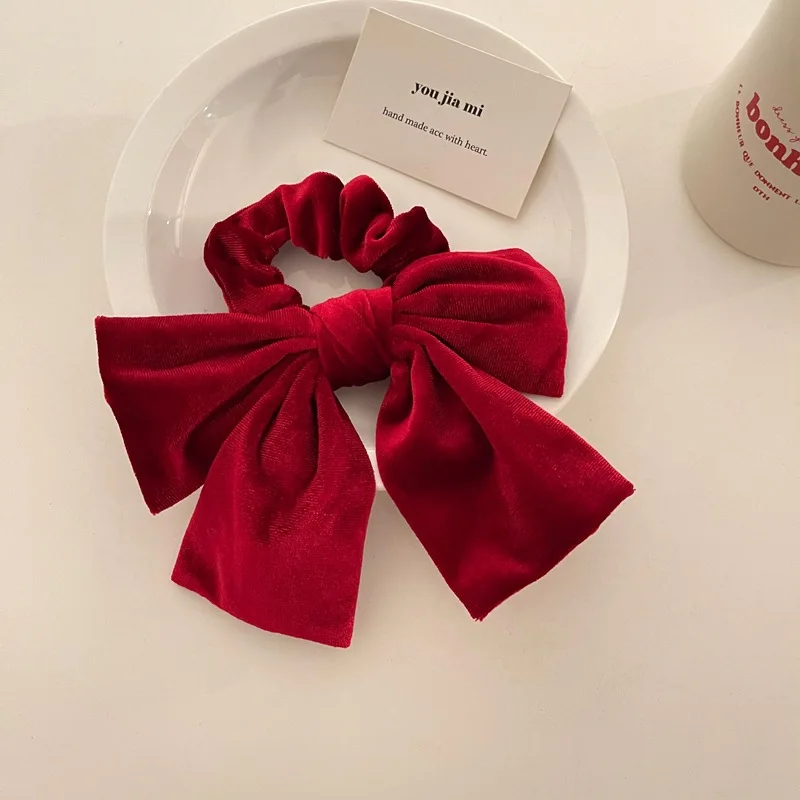 Women's Hair Accessories Retro French Velvet Bowknot Hair Scrunchies Streamer Bows Long Elastic Hair Bands Women Pontail Holder Elegant Ties Headwear bow hair clip