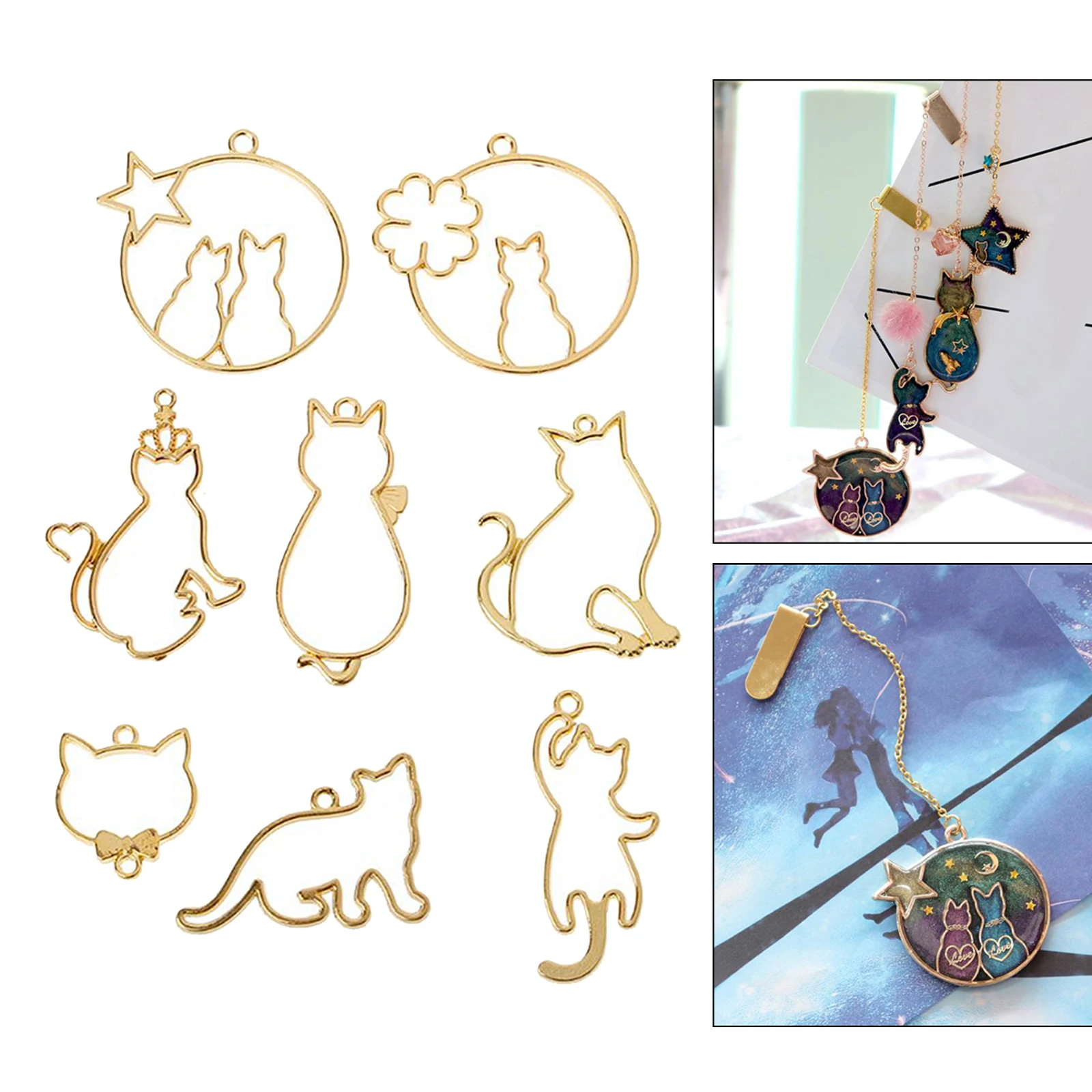 Cute Cat Open Bezel Pendants Frame Resin Molds for Crafts Pressed Flower Frame Resin Earrings Necklace Bracelet