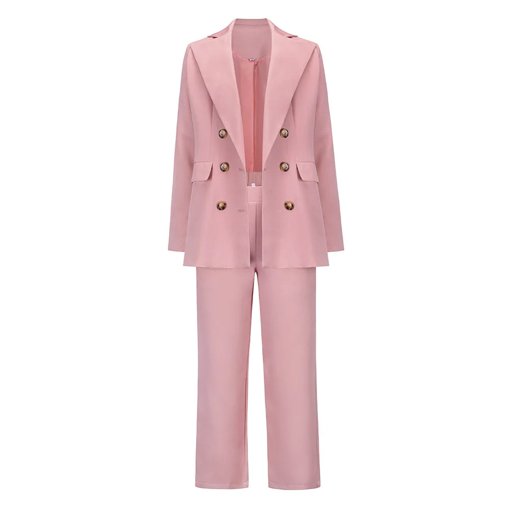 British style temperament double-breasted long-sleeved suit jacket straight trousers professional ladies suit pink jogging suit