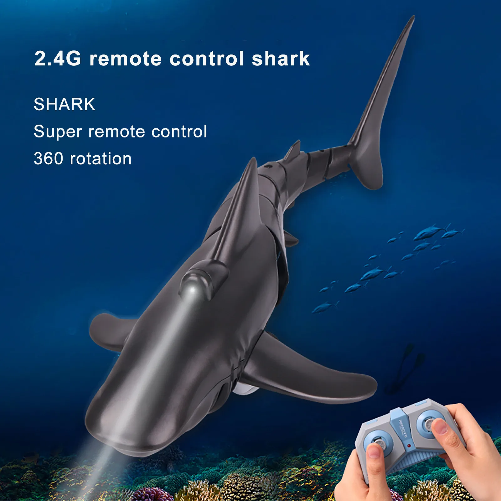 Toy RC Boat 2.4G Remote Control Shark with Head Light Simulation RC Fish Shark Boat Toy USB Rechargeable for Water Pool Bathroom Toy Pond Animal Toys Party Gifts 2020 Updated 