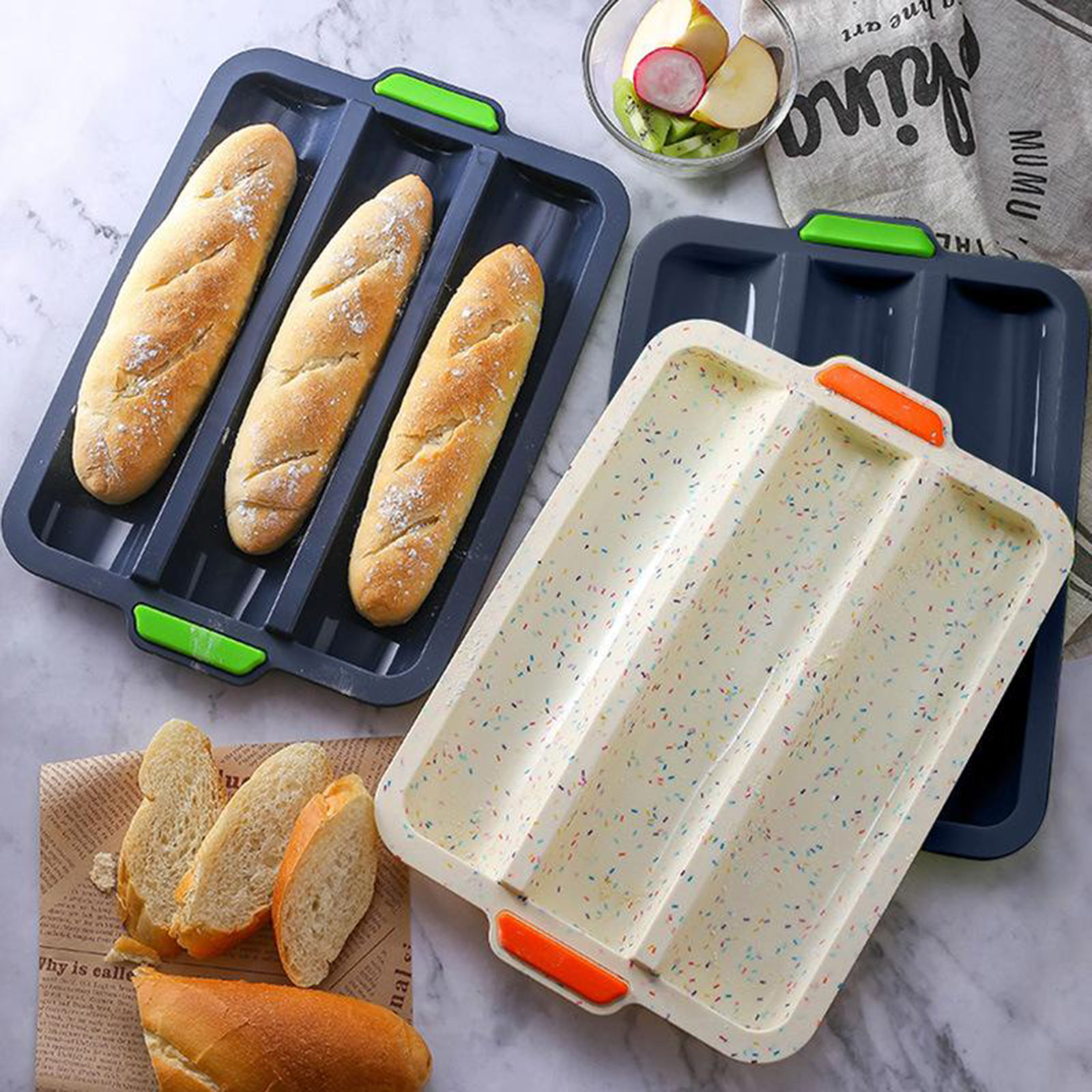 Silicone Lasagna Trio Pan Lasagna Pan Baguette Form French Bread Hot Dog Mold Non Slip Cookware for Roasting Lasagna