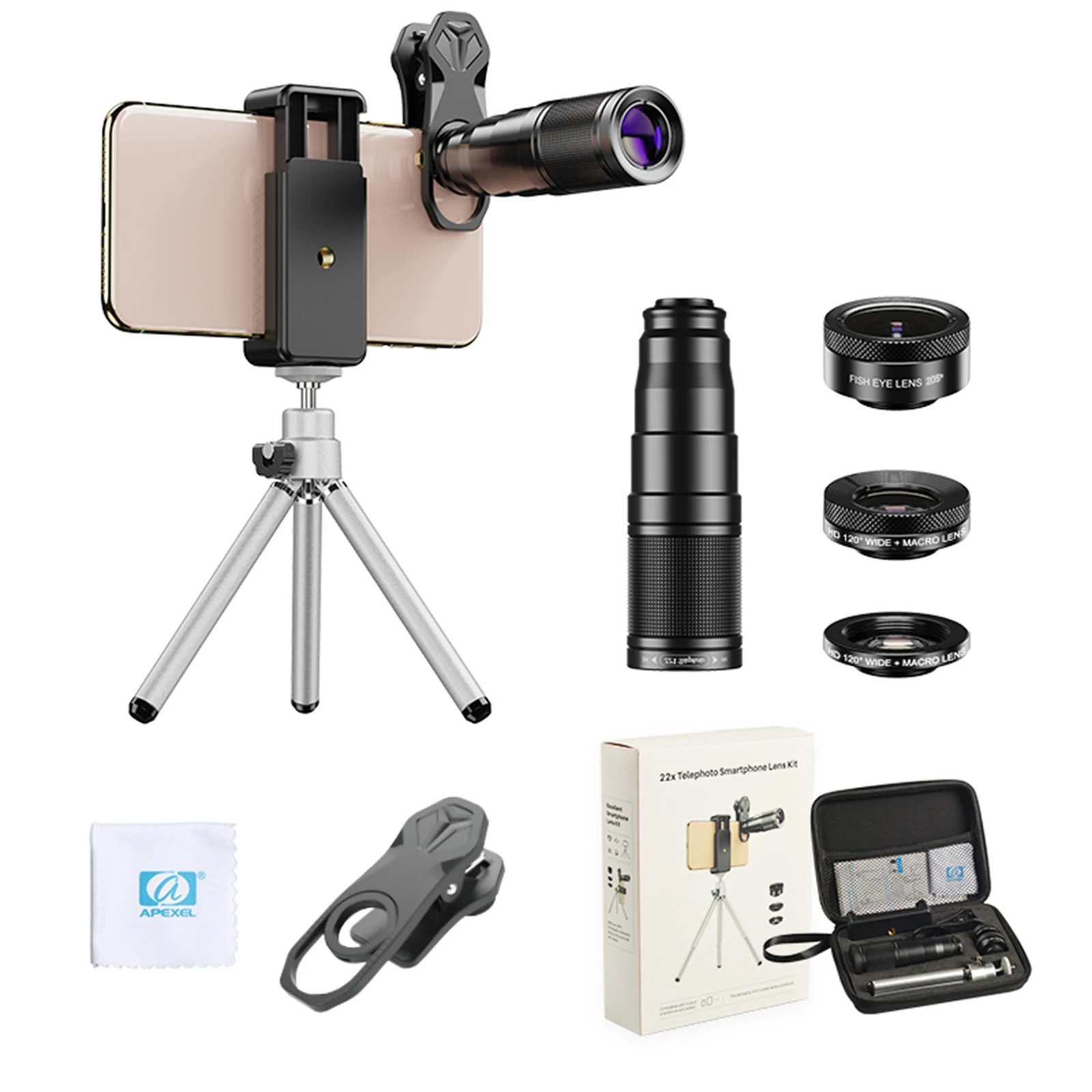 22X Zoom Clip-on Universal Telephoto Camera Smartphone Lens Kit  Lens Come with Portable Bag, Easy to Carry