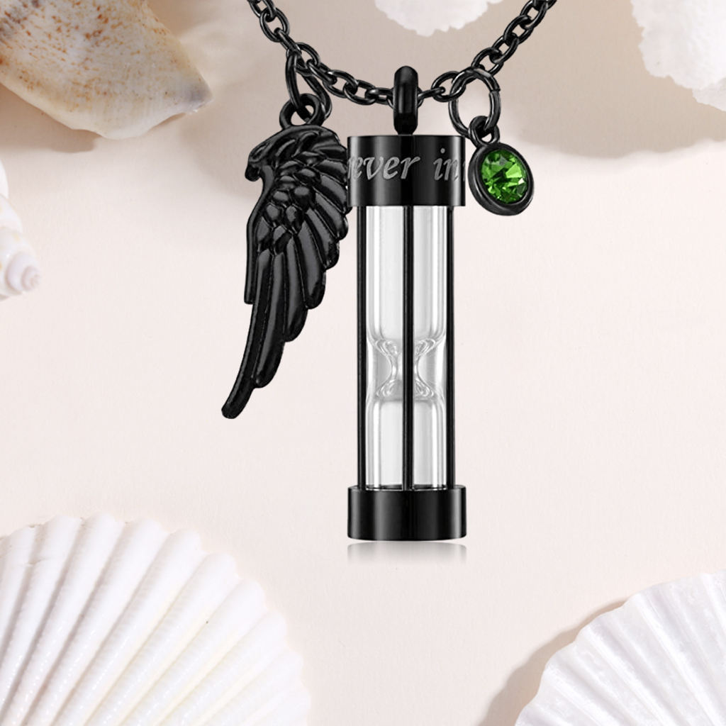 Hourglass Cremation Urn Necklace Stainless Steel Birthstone Keychain Memorial Pendant for Pet Ashes Women Men