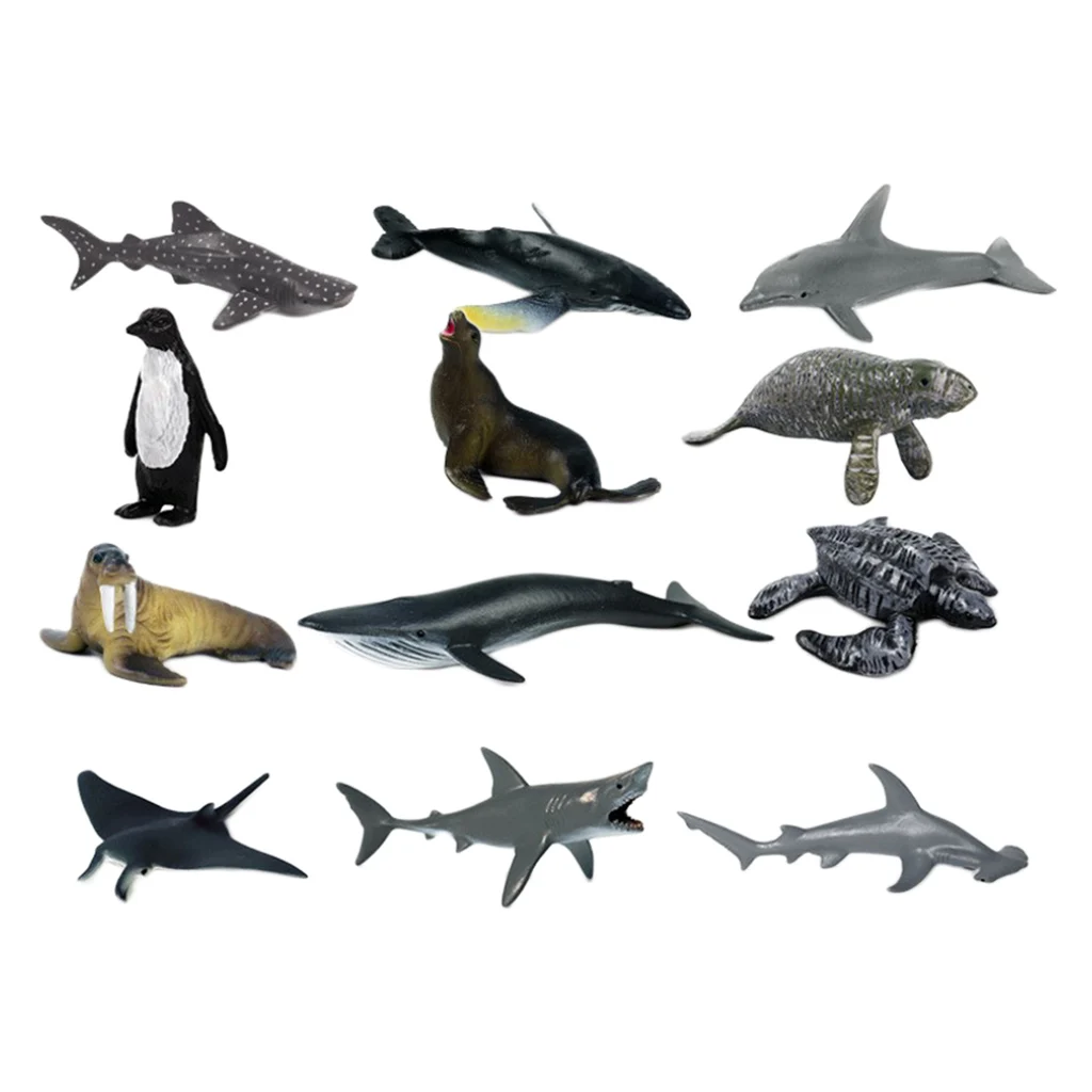 12 Pieces Sea Life Animal Model Figures Marine Kids Preschool Early Learning