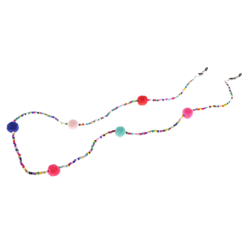 Anti Slip Colorful Beads Plush Ball Eyeglass Holder Chain Necklace Lady